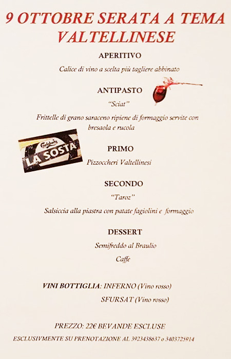 serata valtellinese 9 ottobre Pub La Sosta Valle Vigezzo